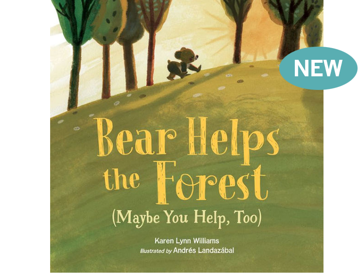 Bear Helps the Forest Book Cover. A small bear walks uphill in the forest.